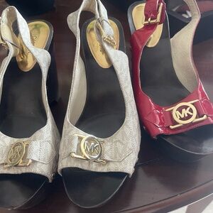 Michael Kors Red and Cream Heels with Gold Accents